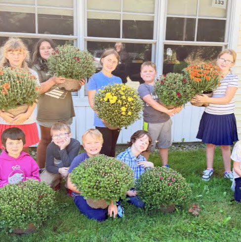 students and flowers